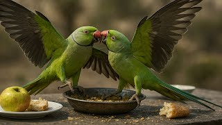 Two Green Parrot Fight, Parrot VS Parrot on Food Table - June 15, 2025