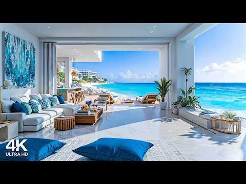 Positive Bossa Nova Jazz at a Beach House Ambience 🌊 Happy Morning Jazz & Soft Waves for Good Mood