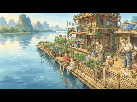 A Peaceful Day on a Floating River House | Ghibli Silent Days
