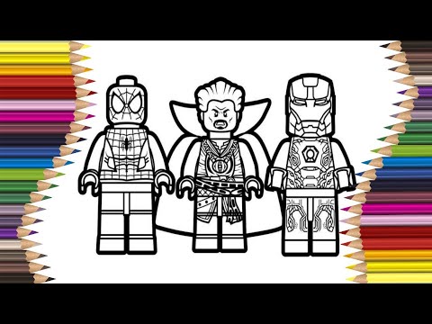 Avengers Coloring | Lego team of Iron man, Spider man and Doctor Strange Coloring Pages