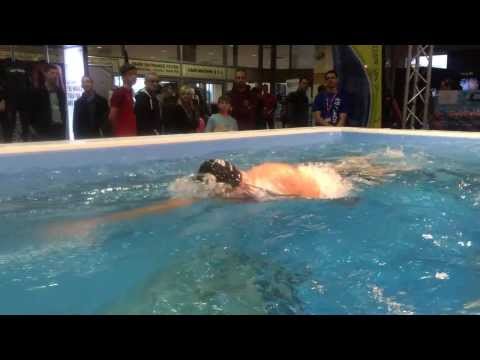 Oceans Seven Swimmer Adam Walker Demonstrating with Terry at the Tri Show in UK