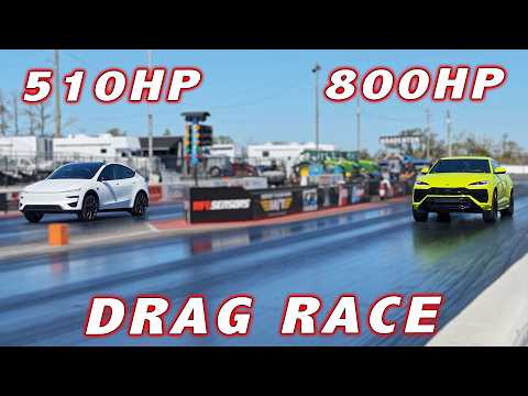 800 HP Lamborghini Urus SE vs 2026 Tesla Model Y Performance 1/4 Mile Drag Race