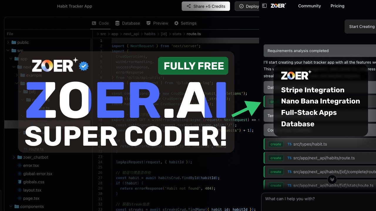 Zoer (Upgraded): MOST PRODUCTION READY CODER is HERE! DB,STRIPE,NANO BANANA INTEGRATIONS IN 1 CLICK!