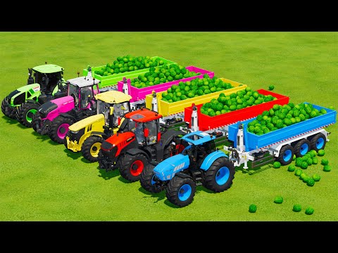 LAMBORGHINI vs JCB vs JOHN DERRE vs FENDT vs CLAAS TRACTORS BATTLE WITH WATERMELONES - Farming Simul