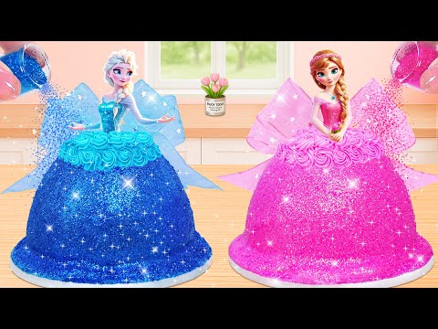 Elsa & Anna Glitter Princess Cake Challenge ✨💙💖 | Sparkly Dessert Art | Lily Little Cake