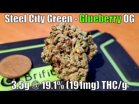 Steel City Green - Glueberry OG - Unboxing Review - 3.5g @ 19.1% (191mg) THC/g (+Extreme Closeups)