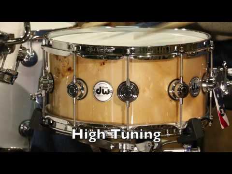 DW Collectors Snare Drum, Exotic Mapa Burl, Pure Birch 6.5x14 shell