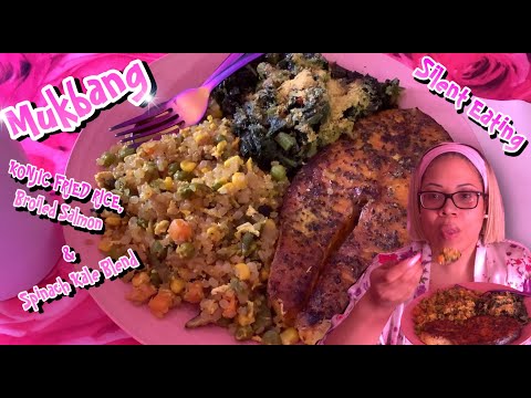 HEALTHY MUKBANG | SILENT EATING |  KONJIC FRIED RICE, SALMON + KALE/SPINACH | JEANETTIE'S CORNER🌸