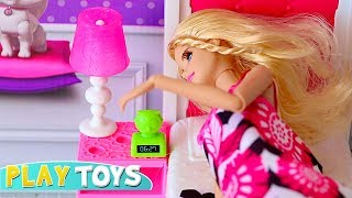Barbie Doll Bedroom and Bathroom Toys Play in Glam Dollhouse! 🎀