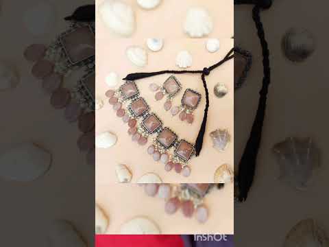 Premium Quality Silver Look Like Square Shaped Stone Silver Plated Choker Necklace with Earring