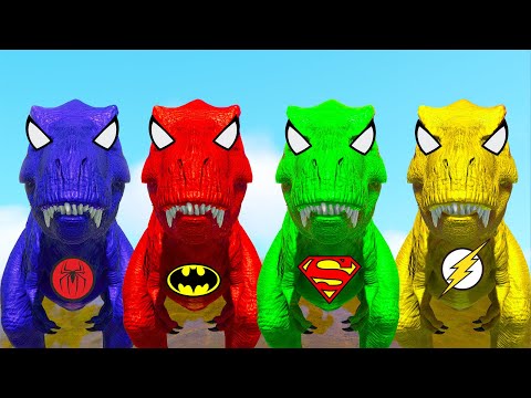 Tyrannosaurus Rex Spiderman vs Pro 8 Superhero Dinosaurs Epic Battle in Jurassic World Evolution 2