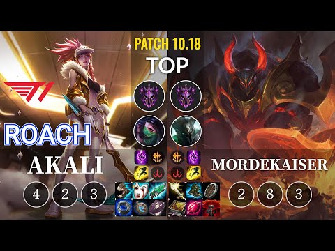 T1 Roach Akali vs Mordekaiser Top - KR Patch 10.18