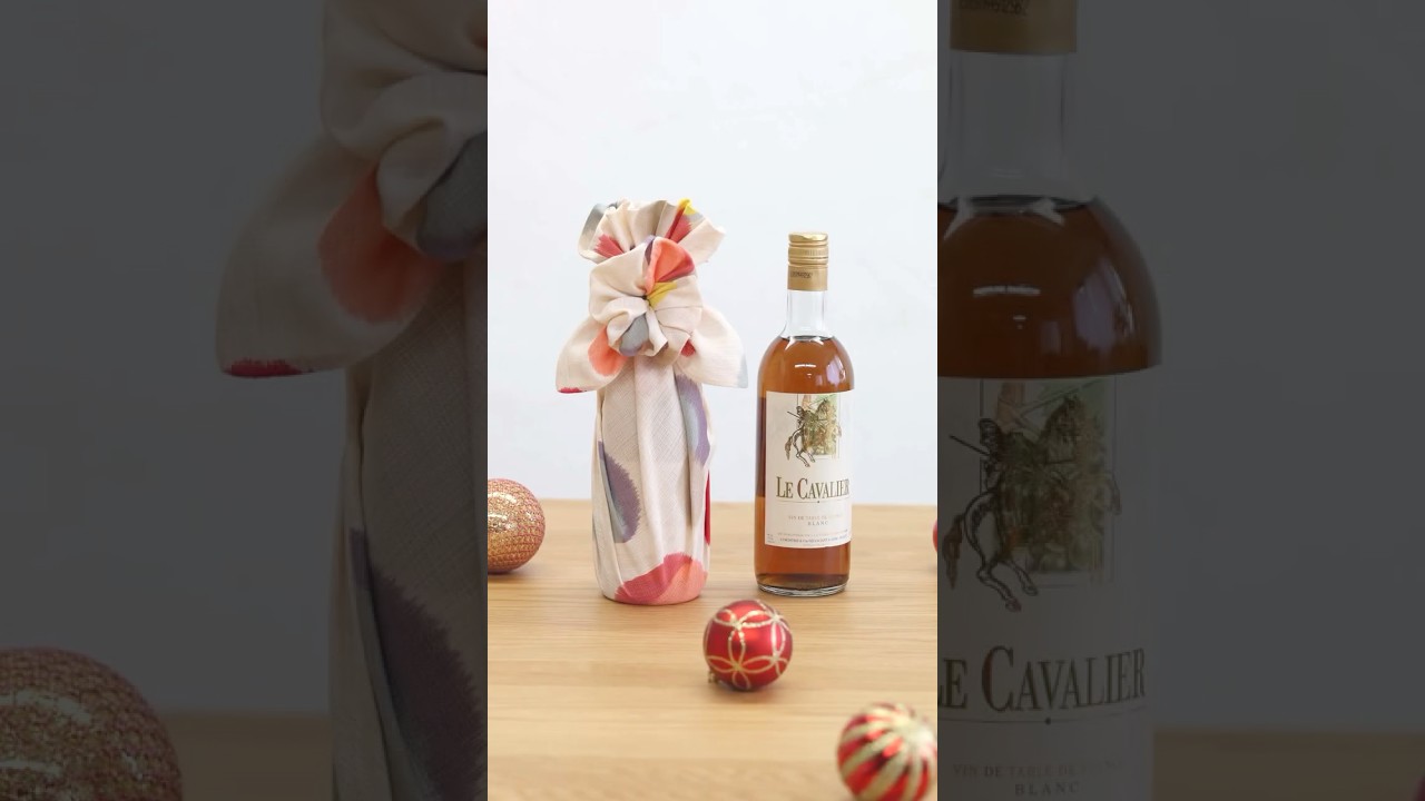 立体感が美しい「ボトルのプリーツラッピング」【70㎝】#ふろしき#ふろしきラッピング#ボトルラッピング