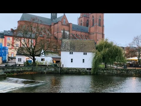 Sweden Walks: Uppsala. City center to the kings tomb, 4k (Fyrisån till Gustav Vasa)