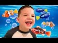 🐠Caleb Goes Swimming with New Pet Fish Friends in GIANT BATH INDOOR POOL in HOUSE! Pretend Play FUN