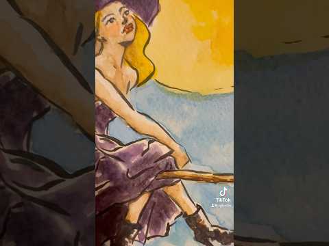 Witch with ink and watercolor #inkandwatercolor #watercolor #drawing #sketch #witch