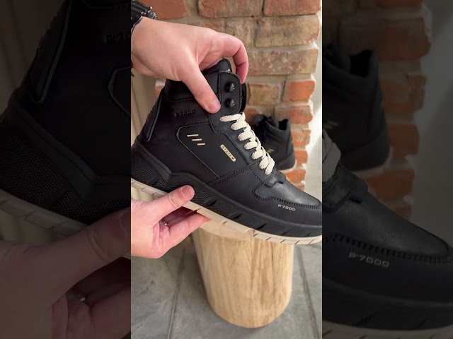 Чоботи жіночі шкіряні байка хутро 592641 Чорний Черевики чоловічі шкіряні хутро 589605 Чорні