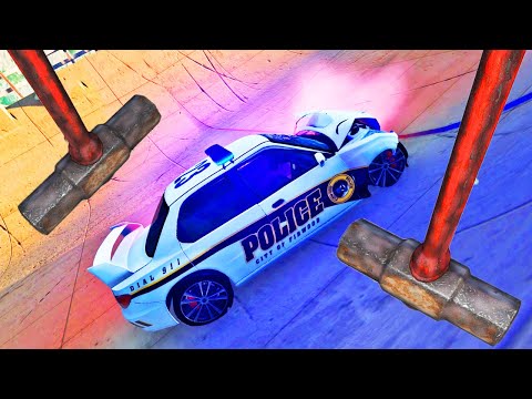Car Police Chases vs Giant Hammer vs Ramp - BeamNG Drive Mods - Cars Mobil