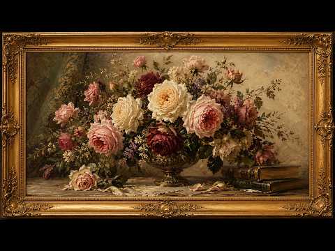 Vintage Floral Masterpiece in an Elegant Gold Frame 🌹 | 4K Art TV Screensaver (No Ads)