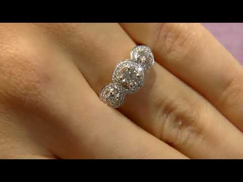 TR1011 1.10 Carat Vintage Style Halo Trilogy Diamond Engagement Ring