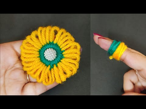 DIY Super Easy Woolen Flower Making using Finger - Easy Embroidery flower making trick