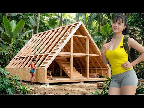 Survival ALONE 30 Days in the Jungle… She Built This A-Frame Cabin From Scratch