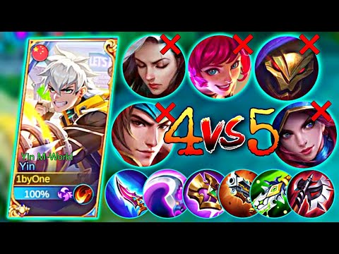 4 VS 5 YIN 25 KILLS | BEST BUILD AND EMBLEM - MOBILE LEGENDS