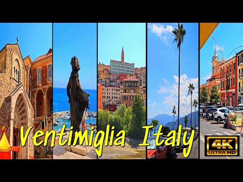 Italy Ventimiglia mediterranean Walking tour Vintimille Italie 🇮🇹 🌴 Riviera ligure Italian 4K 60fps