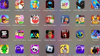 Roblox,BALLERINA CAPPUCCINA'S,Papa Pizza Pizzeria,Escape Epic School,Poppy Playtime Chapter 5.......