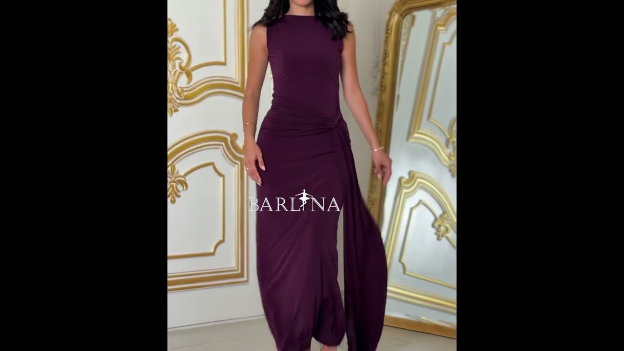 فستان ناعم طويل بلون بنفسجي داكن - XL