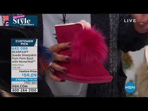 BEARPAW Suede Sheepskin Pom Pom Boot with NeverWet