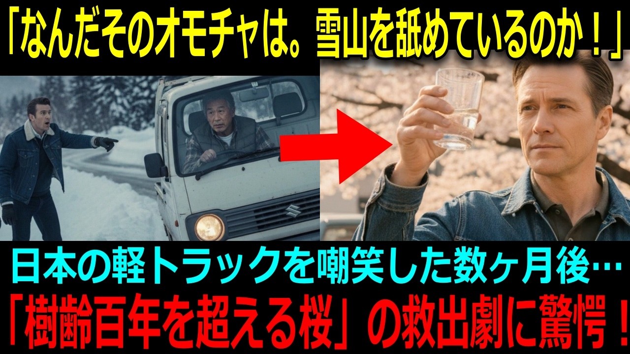 【海外の反応】「日本の貧弱な車で自然に勝てるわけがない」雪山で全滅した巨大トラック…絶望の中、村と桜を救った日本の軽トラに世界が驚愕