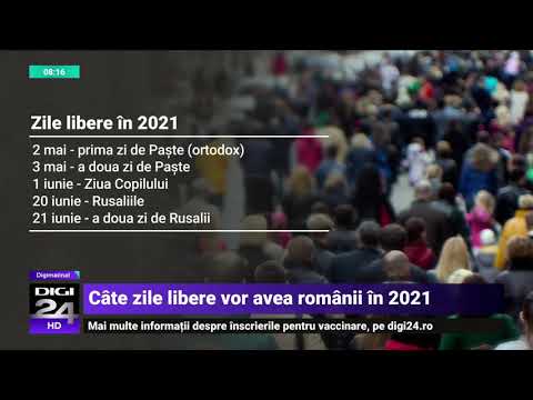 Câte zile libere vor avea românii în 2021 - Digi24