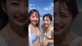 清純系水着美女の海live #sora2 #生成AI