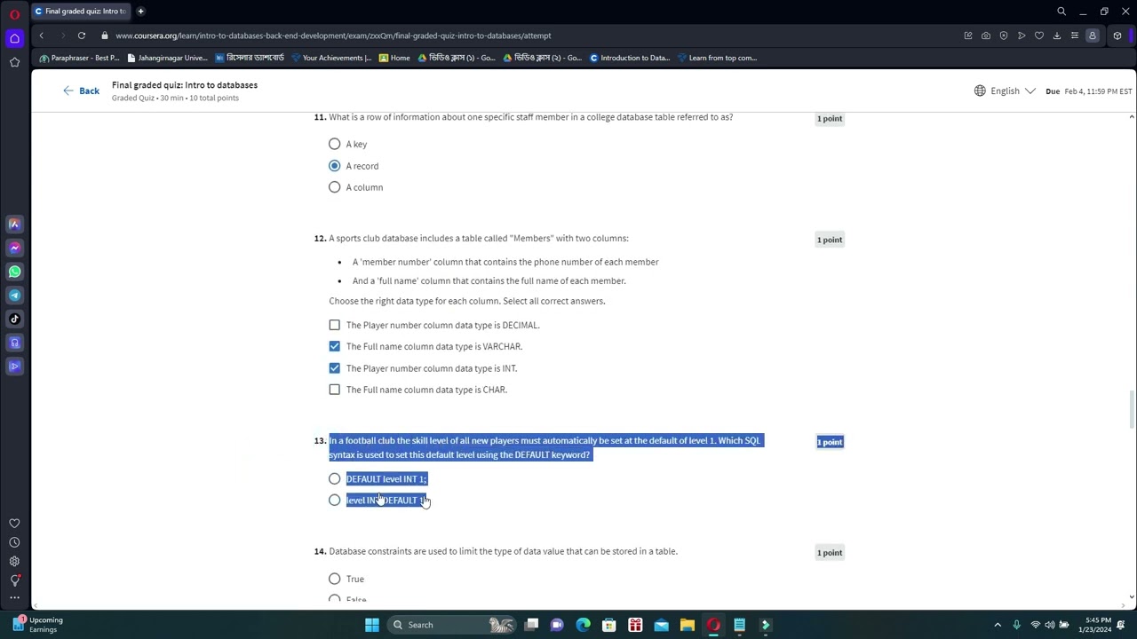 Final graded quiz: Intro to databases Coursera | Introduction to Databases for Back-End Development
