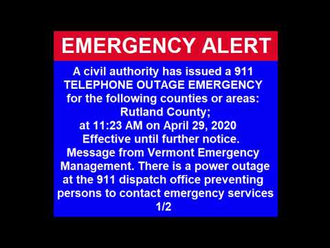 911 Telephone Outage Emergency for Rutland County (EAS Mock #3)