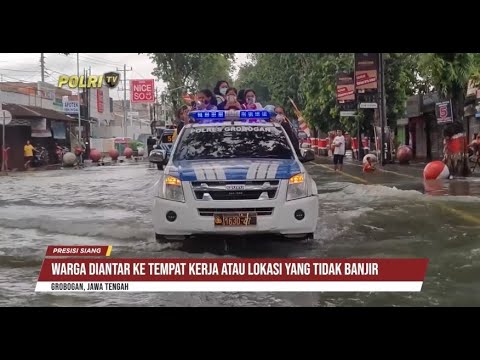 MOBIL PATROLI POLRES GROBOGAN DIALIHFUNGSIKAN EVAKUASI WARGA YANG BERANGKAT ATAU PULANG KERJA