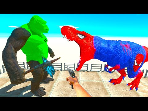 T REX SPIDERMAN & FPS AVATAR  VS GREEN KINGKONG DEATHTRAP - Animal Revolt Battle Simulator