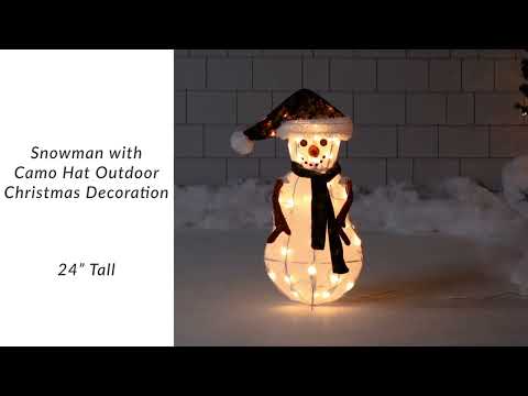 Lighted Snowman with Camo Hat Outdoor Christmas Decoration - 24" | Northlight QH91172