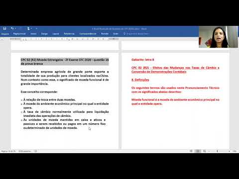 CPC 02 (R2) Moeda Estrangeira - Moeda Funcional - 2º Exame CFC 2020 - questão 16 da prova branca
