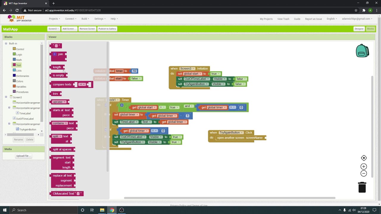 MIT App Inventor - Timer tutorial - Part 02 - (Timer code)