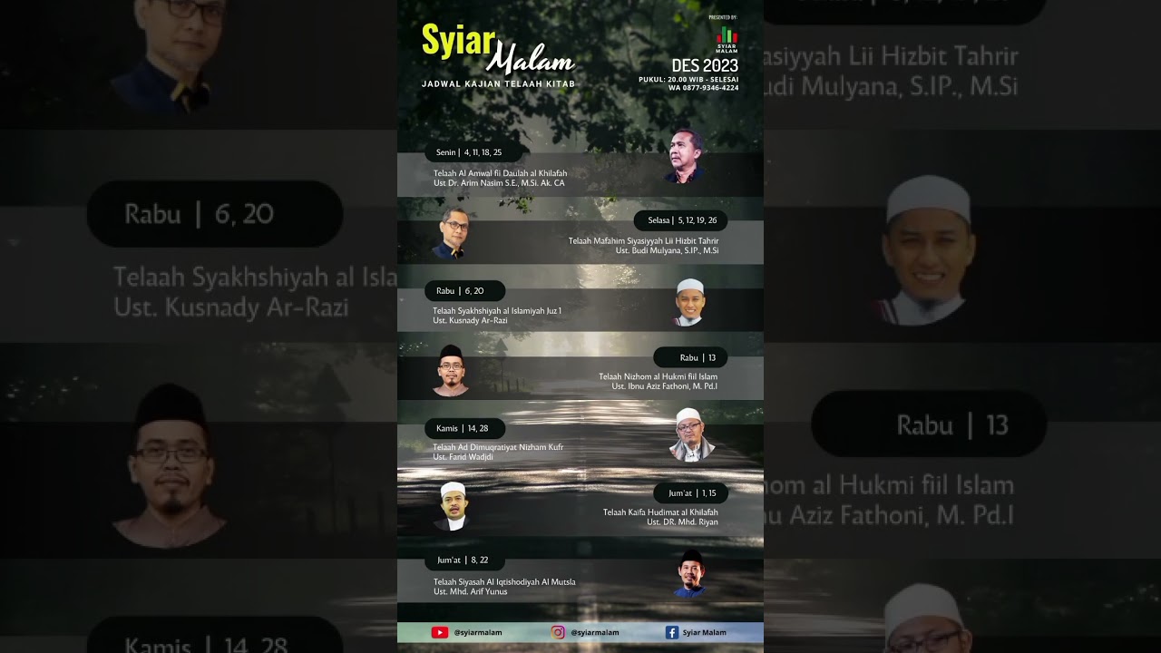 Jadwal Kajian Telaah Kitab di channel @syiarmalam Bulan Desember 2023  #dakwah #kajian #syiarmalam