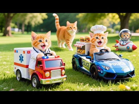 Mama cate car running 🚁🐾 Kittens Fly & Make Cute Tiger Hats 🐯 | Funny Kitten Rescue Adventure"