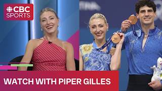 Piper Gilles watches and reacts to bronze medal Olympic performance