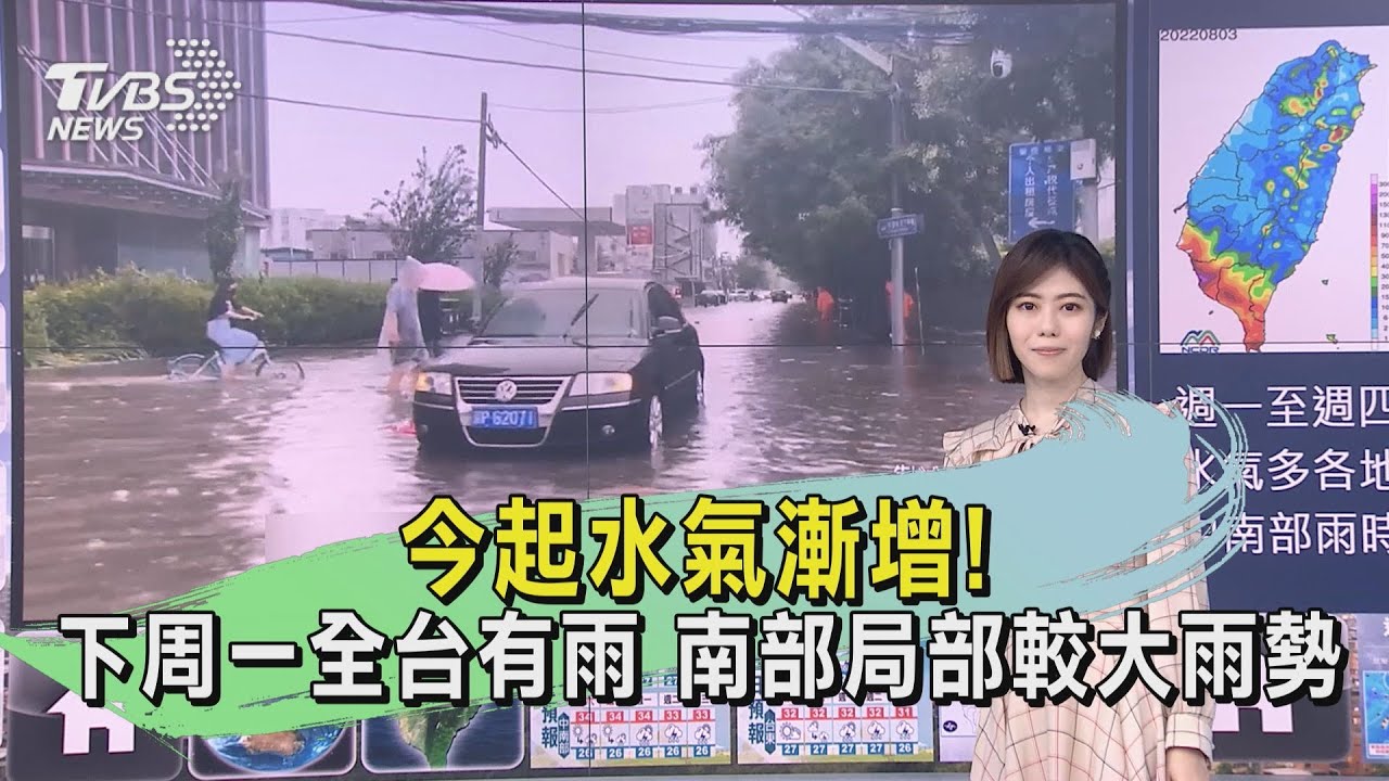 今起水氣漸增!下周一全台有雨 南部局部較大雨勢