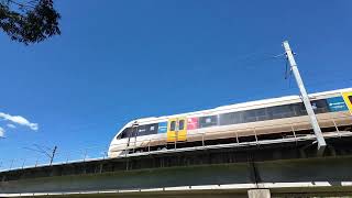 Queensland Rail NGR works a Brisbane Airport Airtrain train service on Fri Apr 18 at approx midday