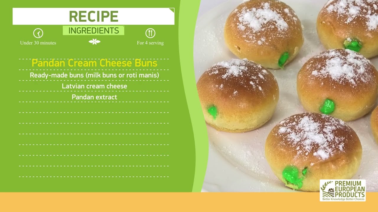 Pandan Cream Cheese Buns with Latvian Cream Cheese (english)