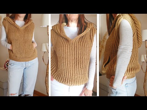 How to #crochet a hooded vest/sweater/kangaroo jacket.