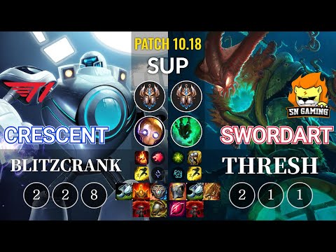 T1 Crescent Blitzcrank vs SN SwordArt Thresh Sup - KR Patch 10.18