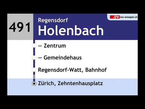 VBG Ansagen - 491 - Zürich, Zehntenhausplatz – Regensdorf-Watt – Dällikon – Dänikon – Hüttikon